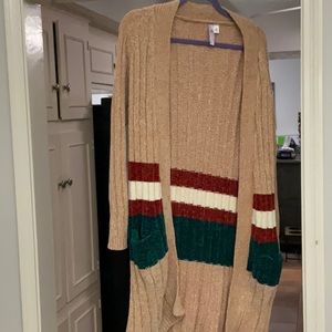 Alya Long Cardigan Sweater Tans/Rust Womens Size Medium